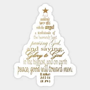 Christmas Tree Word Art Design Featuring Luke 2:13-14 Gold Sticker